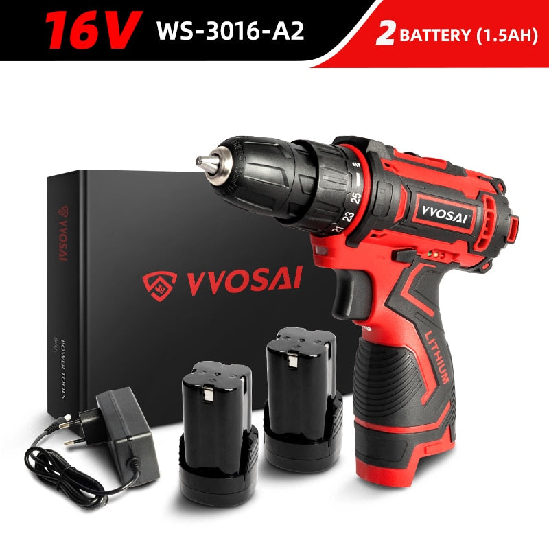 VVOSAI 12V 16V 20V Cordless Drill Electric Screwdriver Mini Wireless Power Driver DC Lithium-Ion Battery 3/8-Inch