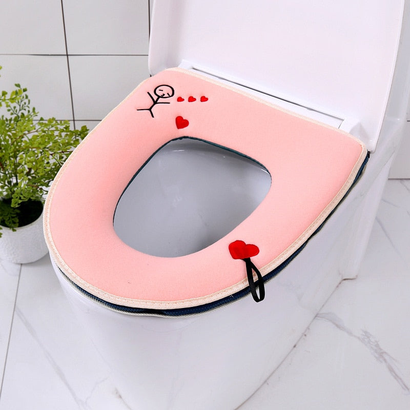 Toilet Cover Plush Seat Cover Models Waterproof Universal Model Toilet Ring Washable Zipper Bathroom Mat Decorative Toilet Seat