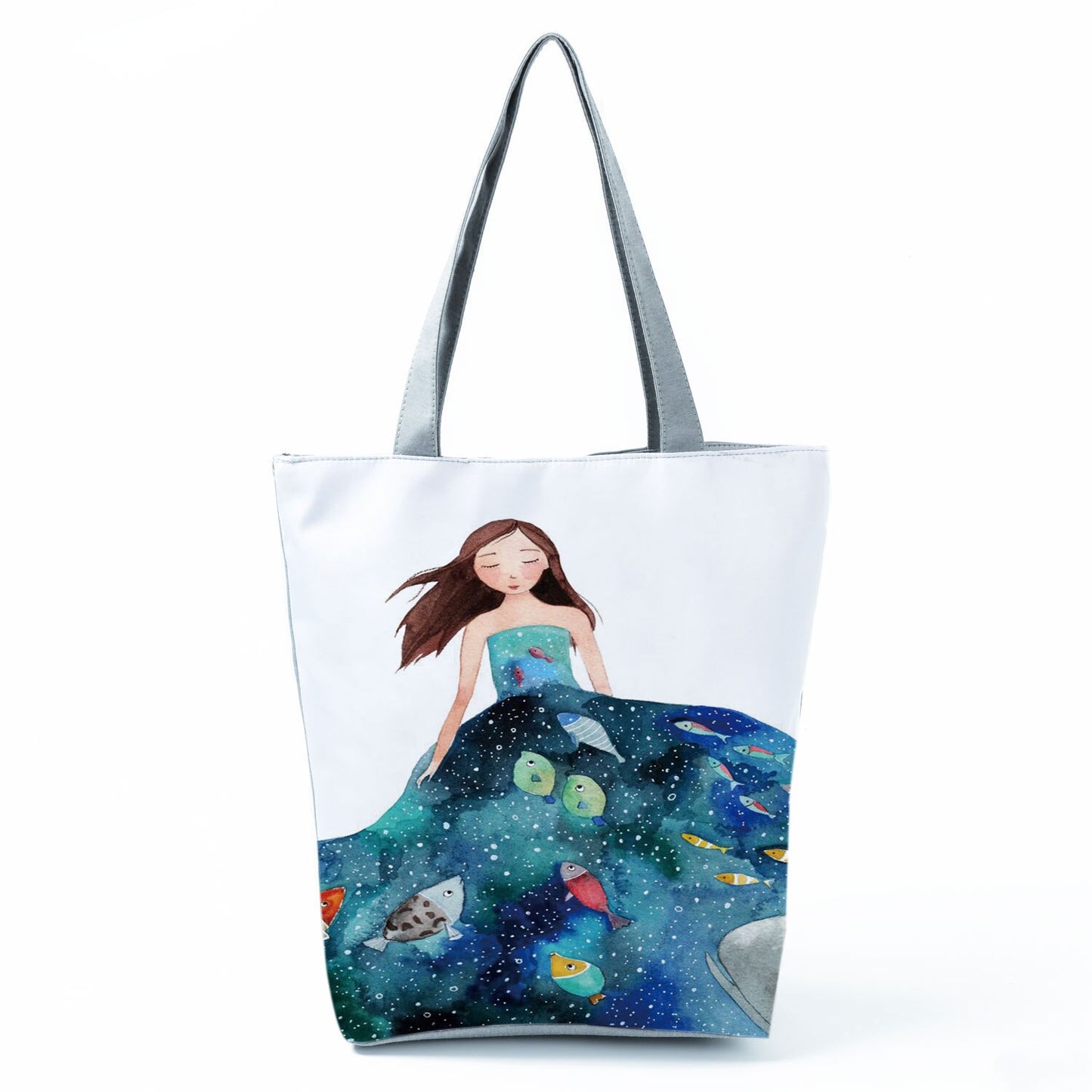 Ocean Shell Print Tote Bag Shoulder Bag Practical Casual Tote Foldable Reusable Shopping Bags High Capacity Portable Beach Bag