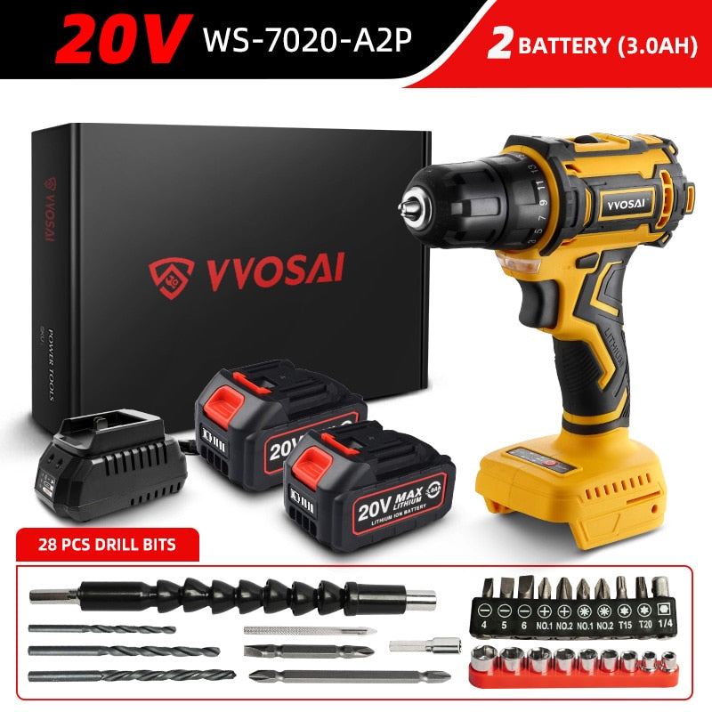 VVOSAI 20V Brushless Electric Drill 50NM Cordless Screwdriver Lithium-Ion Battery Mini Electric Power Screwdriver MT-Series Tool