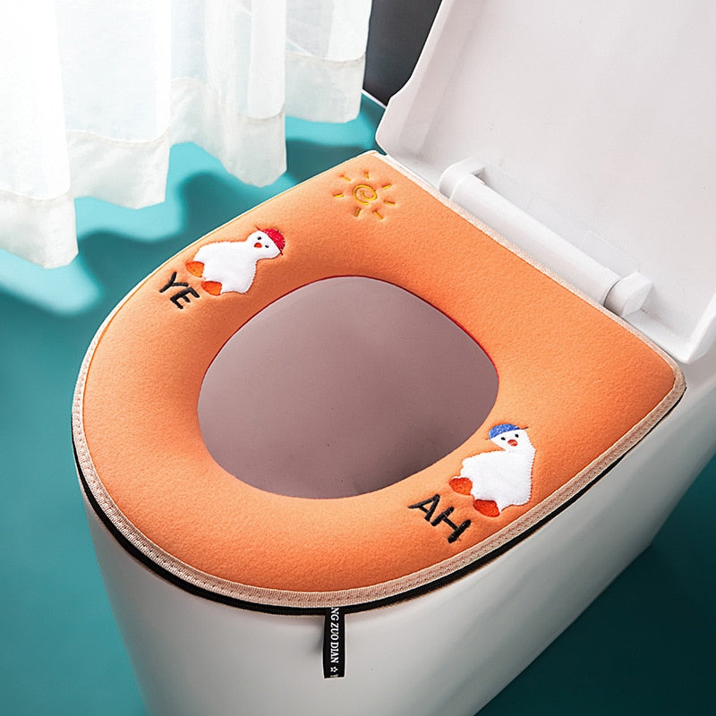 Toilet Cover Plush Seat Cover Models Waterproof Universal Model Toilet Ring Washable Zipper Bathroom Mat Decorative Toilet Seat