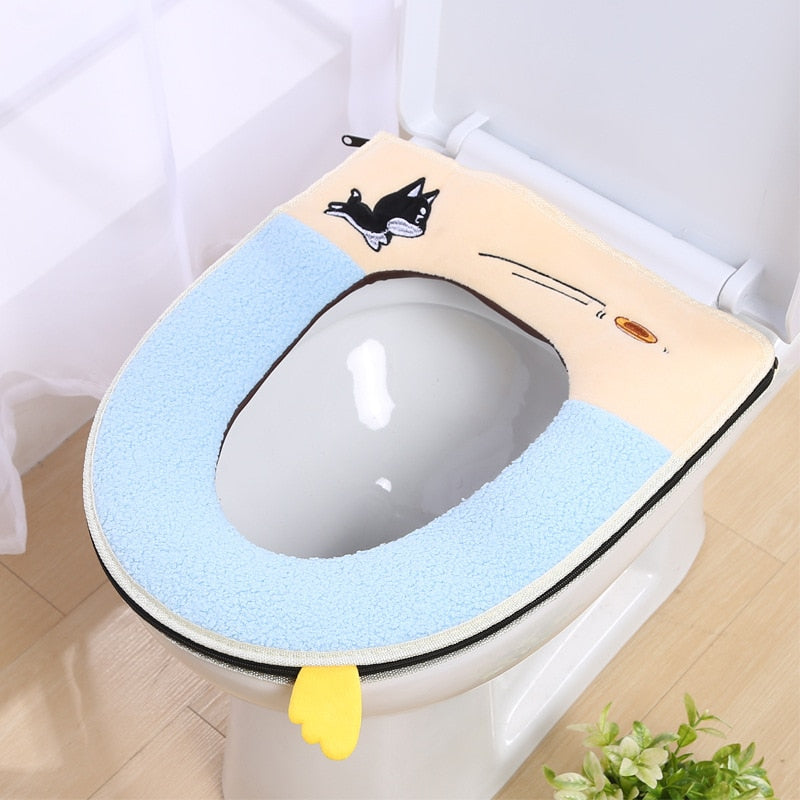 Toilet Cover Plush Seat Cover Models Waterproof Universal Model Toilet Ring Washable Zipper Bathroom Mat Decorative Toilet Seat