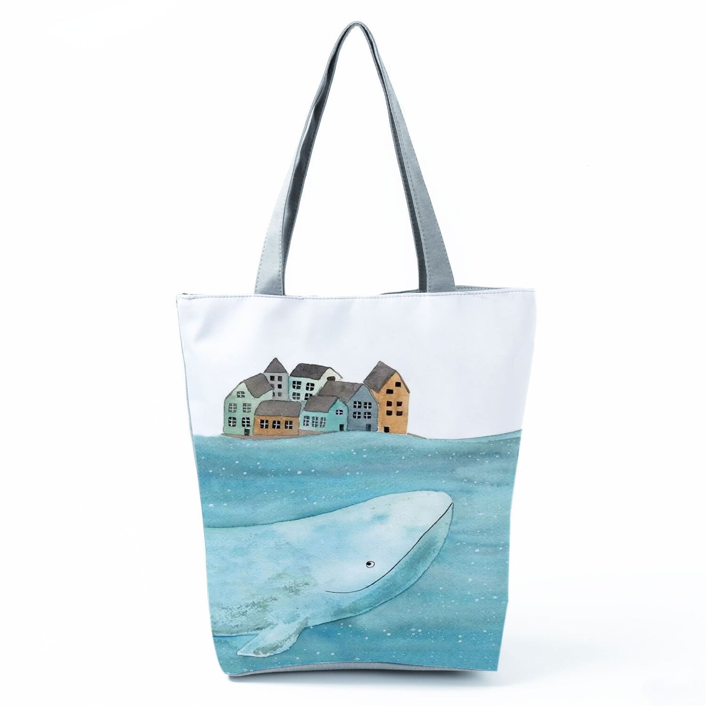 Ocean Shell Print Tote Bag Shoulder Bag Practical Casual Tote Foldable Reusable Shopping Bags High Capacity Portable Beach Bag