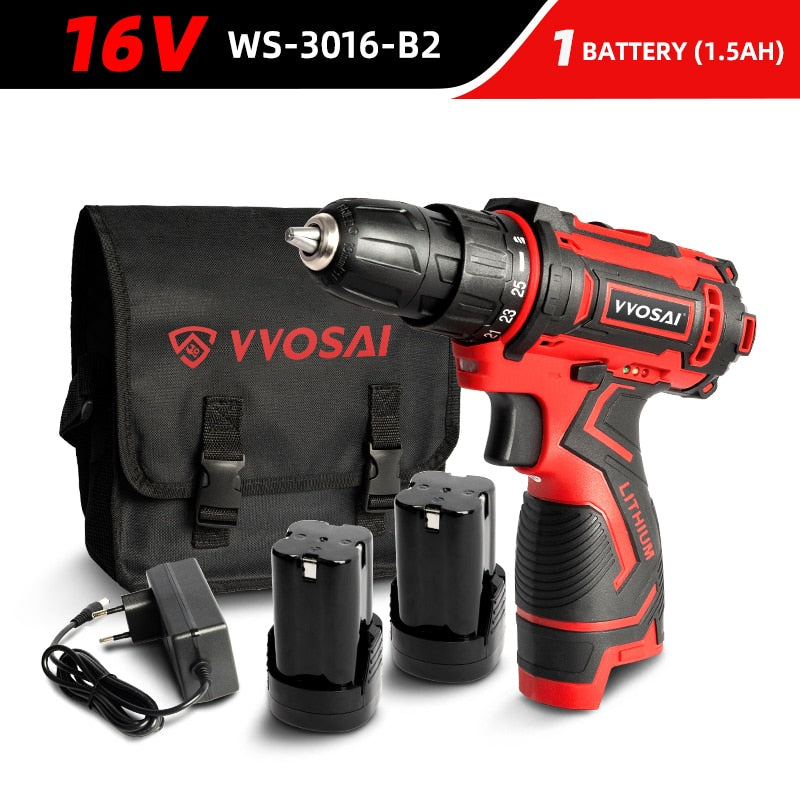 VVOSAI 12V 16V 20V Cordless Drill Electric Screwdriver Mini Wireless Power Driver DC Lithium-Ion Battery 3/8-Inch