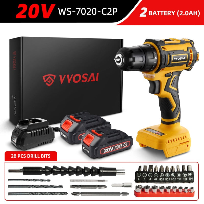 VVOSAI 20V Brushless Electric Drill 50NM Cordless Screwdriver Lithium-Ion Battery Mini Electric Power Screwdriver MT-Series Tool