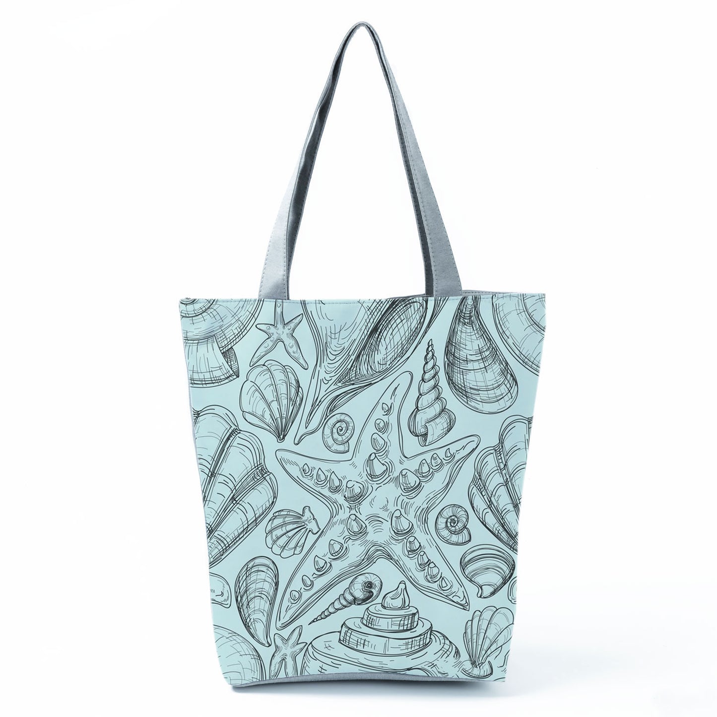 Ocean Shell Print Tote Bag Shoulder Bag Practical Casual Tote Foldable Reusable Shopping Bags High Capacity Portable Beach Bag