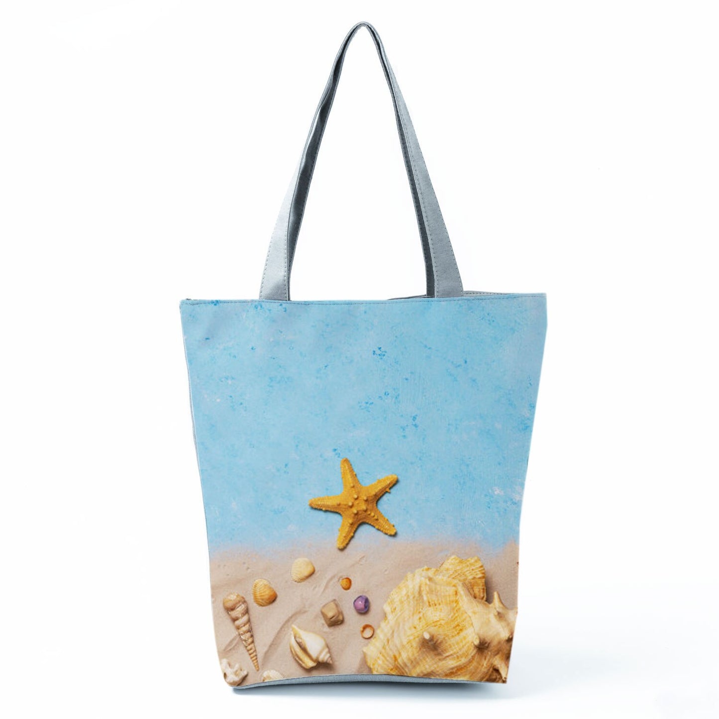 Ocean Shell Print Tote Bag Shoulder Bag Practical Casual Tote Foldable Reusable Shopping Bags High Capacity Portable Beach Bag