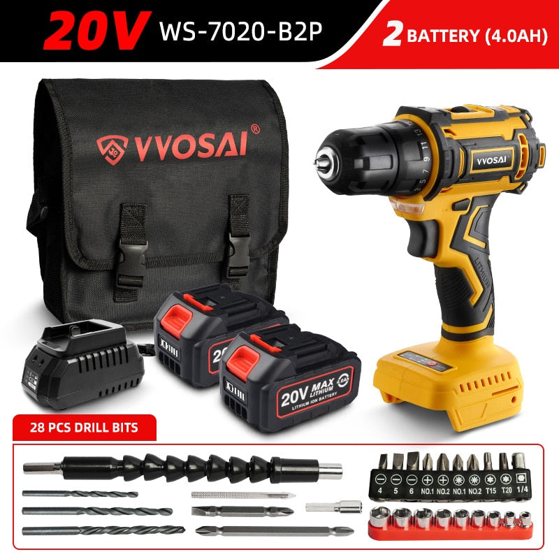 VVOSAI 20V Brushless Electric Drill 50NM Cordless Screwdriver Lithium-Ion Battery Mini Electric Power Screwdriver MT-Series Tool