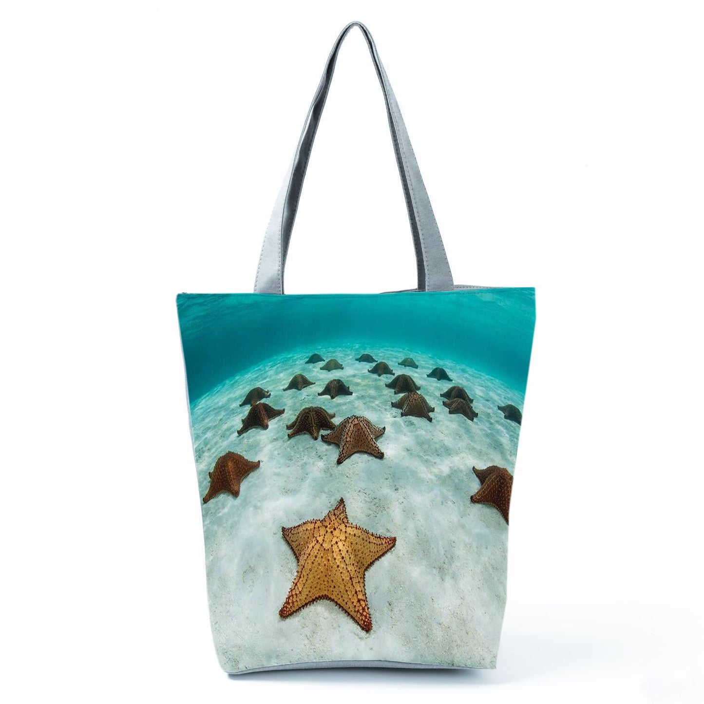 Ocean Shell Print Tote Bag Shoulder Bag Practical Casual Tote Foldable Reusable Shopping Bags High Capacity Portable Beach Bag