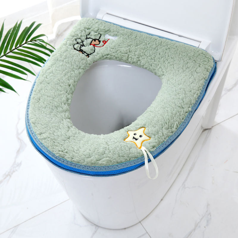 Toilet Cover Plush Seat Cover Models Waterproof Universal Model Toilet Ring Washable Zipper Bathroom Mat Decorative Toilet Seat