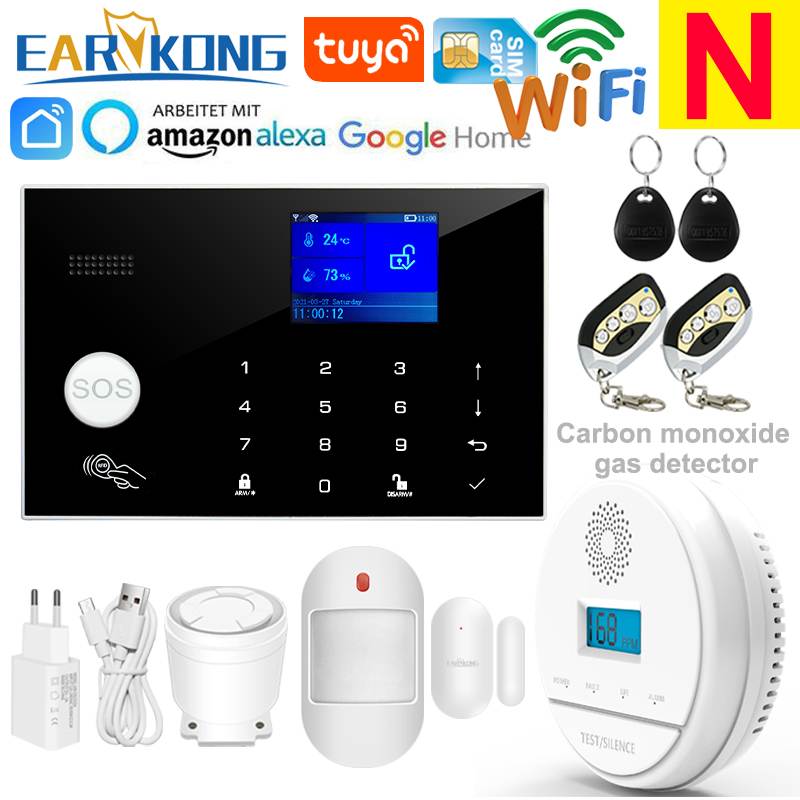 Wifi GSM Alarm System 433MHz Home Burglar Security Alarm Wireless Wired Detector RFID Touch Keyboard Temperature Humidity Alexa