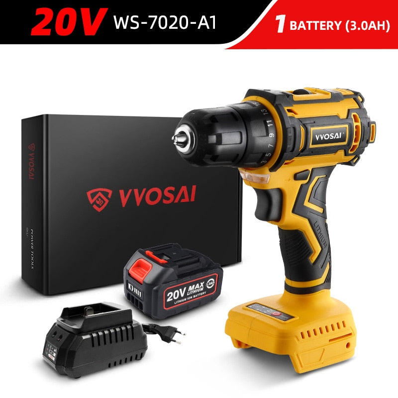 VVOSAI 20V Brushless Electric Drill 50NM Cordless Screwdriver Lithium-Ion Battery Mini Electric Power Screwdriver MT-Series Tool