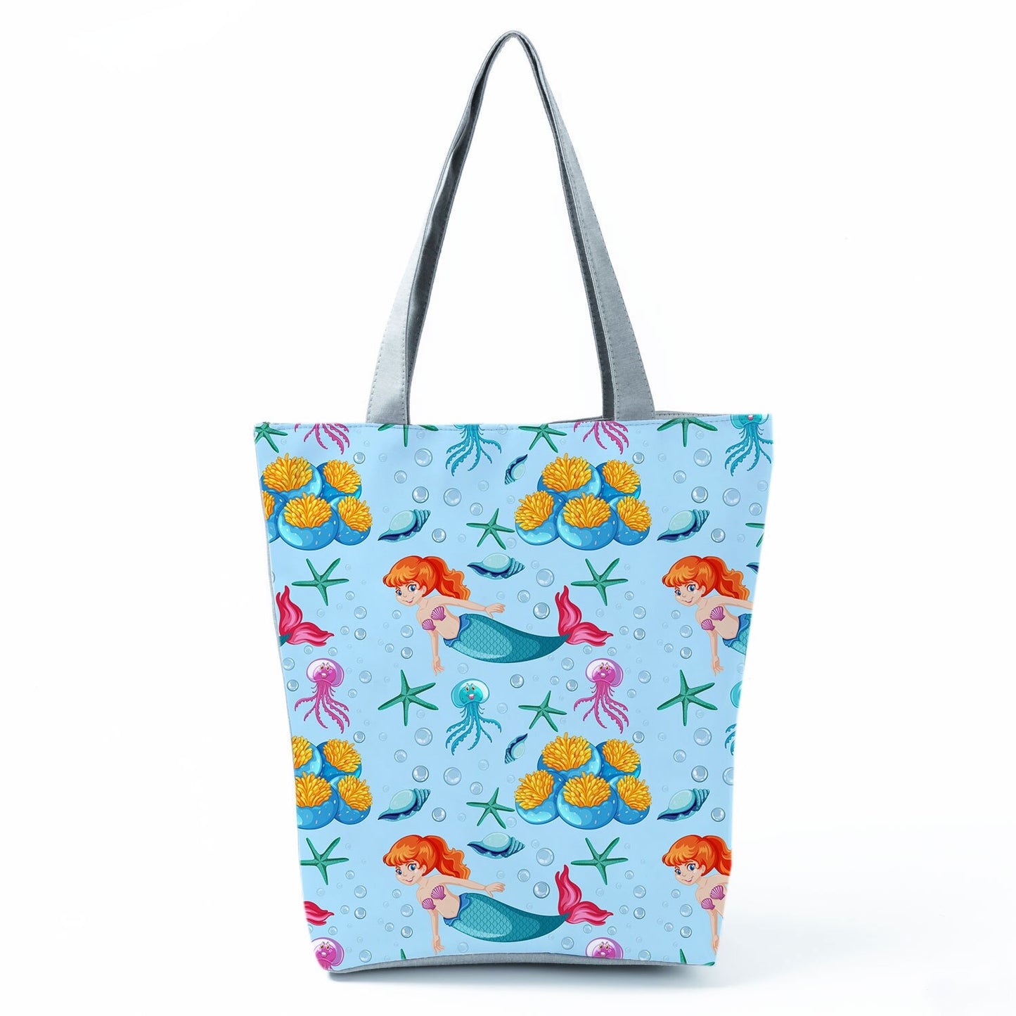 Ocean Shell Print Tote Bag Shoulder Bag Practical Casual Tote Foldable Reusable Shopping Bags High Capacity Portable Beach Bag