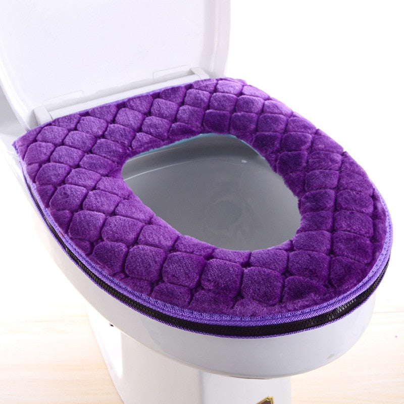 Toilet Cover Plush Seat Cover Models Waterproof Universal Model Toilet Ring Washable Zipper Bathroom Mat Decorative Toilet Seat