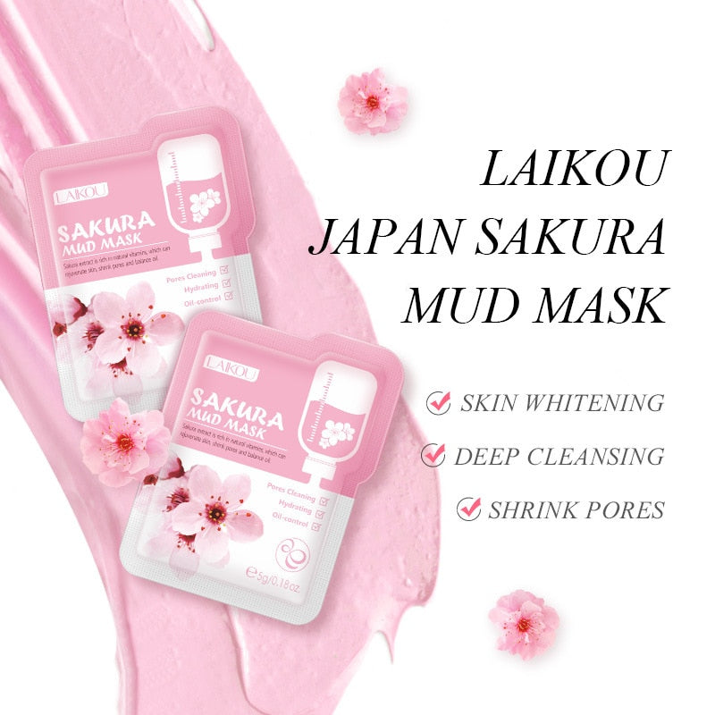 LAIKOU 5pcs Mud Mask Clay Mask Sakura Matcha Eggplant Tea Tree Mung Bean Oil-Control Deep Cleansing Whitening Facial Skin Care