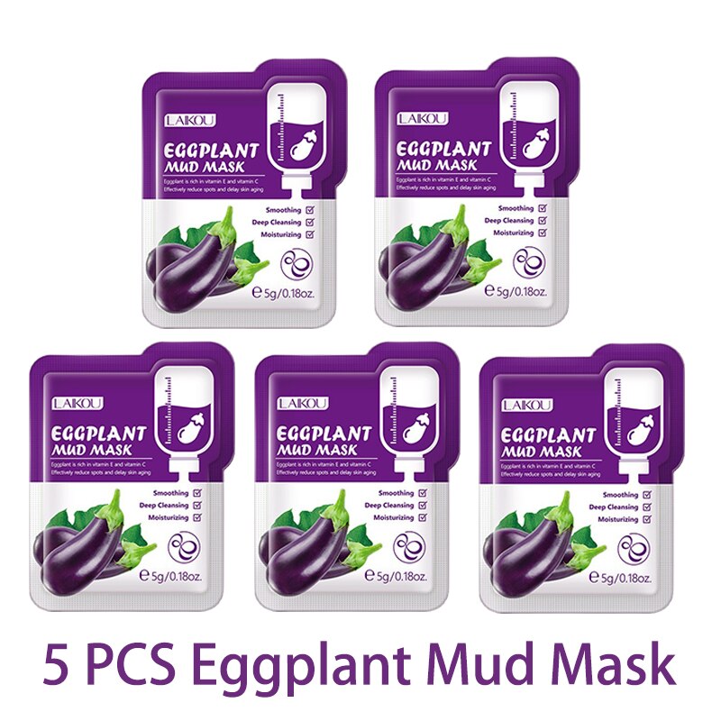 LAIKOU 5pcs Mud Mask Clay Mask Sakura Matcha Eggplant Tea Tree Mung Bean Oil-Control Deep Cleansing Whitening Facial Skin Care