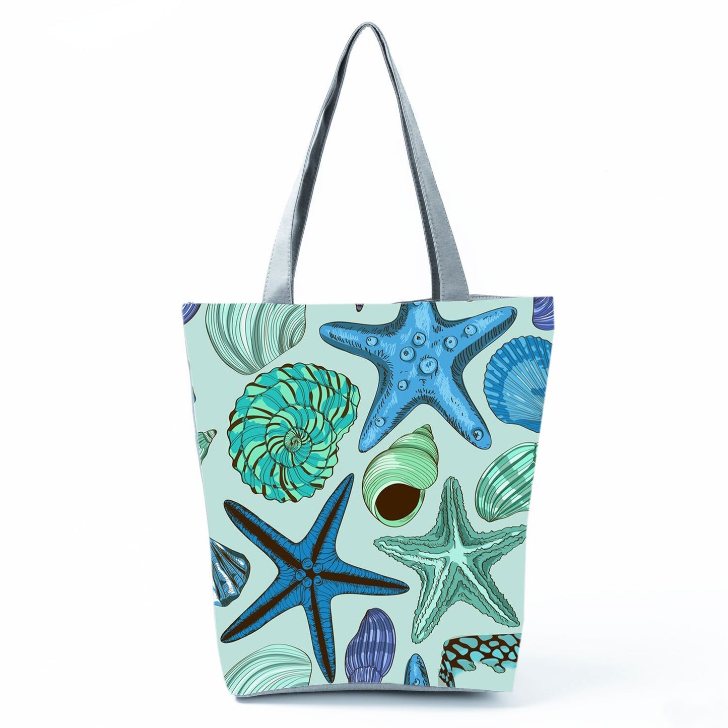 Ocean Shell Print Tote Bag Shoulder Bag Practical Casual Tote Foldable Reusable Shopping Bags High Capacity Portable Beach Bag