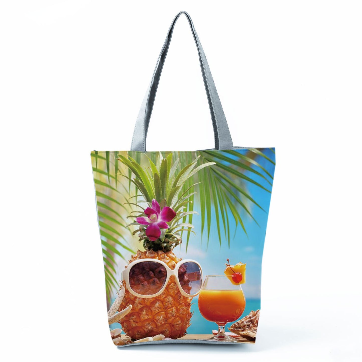 Ocean Shell Print Tote Bag Shoulder Bag Practical Casual Tote Foldable Reusable Shopping Bags High Capacity Portable Beach Bag