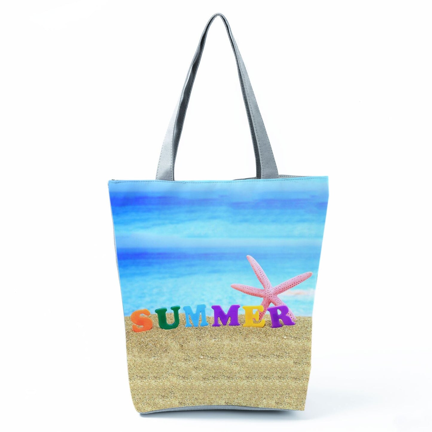 Ocean Shell Print Tote Bag Shoulder Bag Practical Casual Tote Foldable Reusable Shopping Bags High Capacity Portable Beach Bag