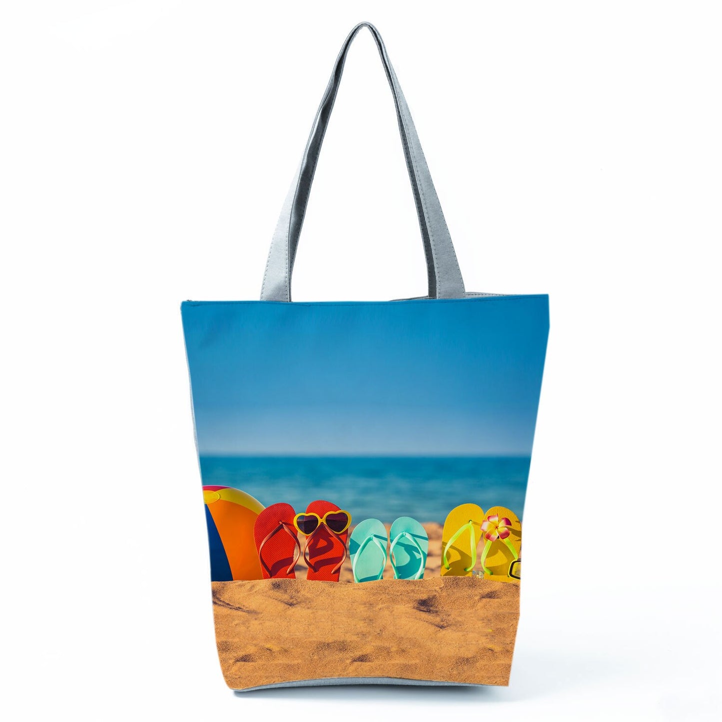 Ocean Shell Print Tote Bag Shoulder Bag Practical Casual Tote Foldable Reusable Shopping Bags High Capacity Portable Beach Bag