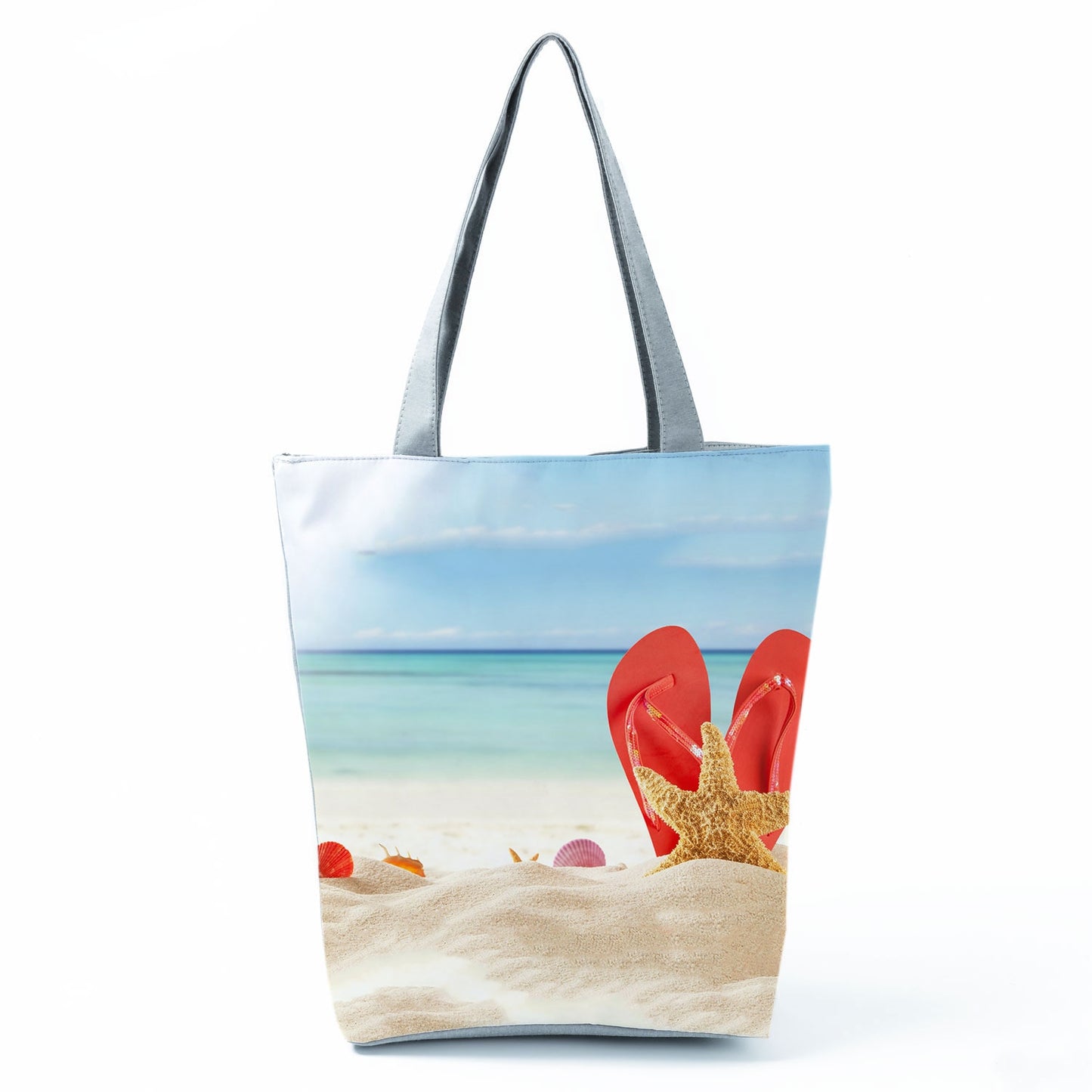 Ocean Shell Print Tote Bag Shoulder Bag Practical Casual Tote Foldable Reusable Shopping Bags High Capacity Portable Beach Bag