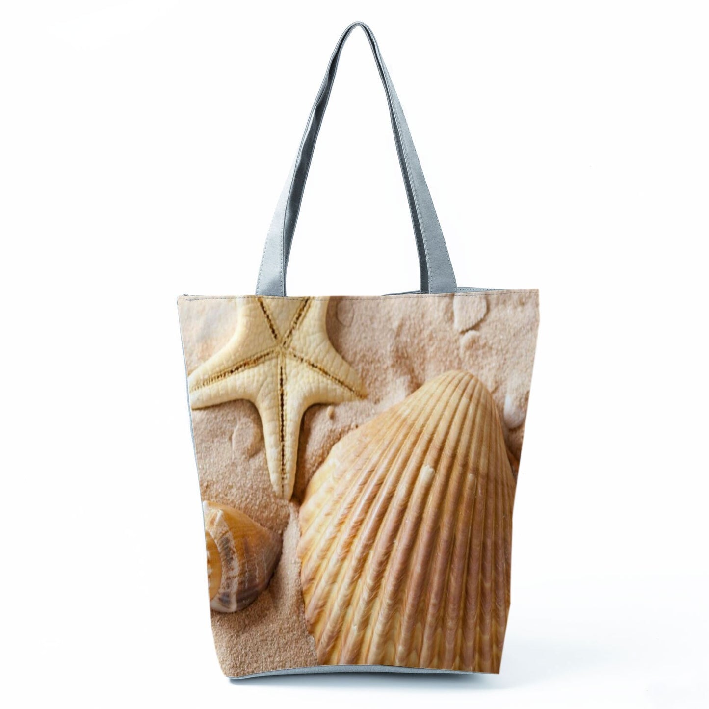 Ocean Shell Print Tote Bag Shoulder Bag Practical Casual Tote Foldable Reusable Shopping Bags High Capacity Portable Beach Bag