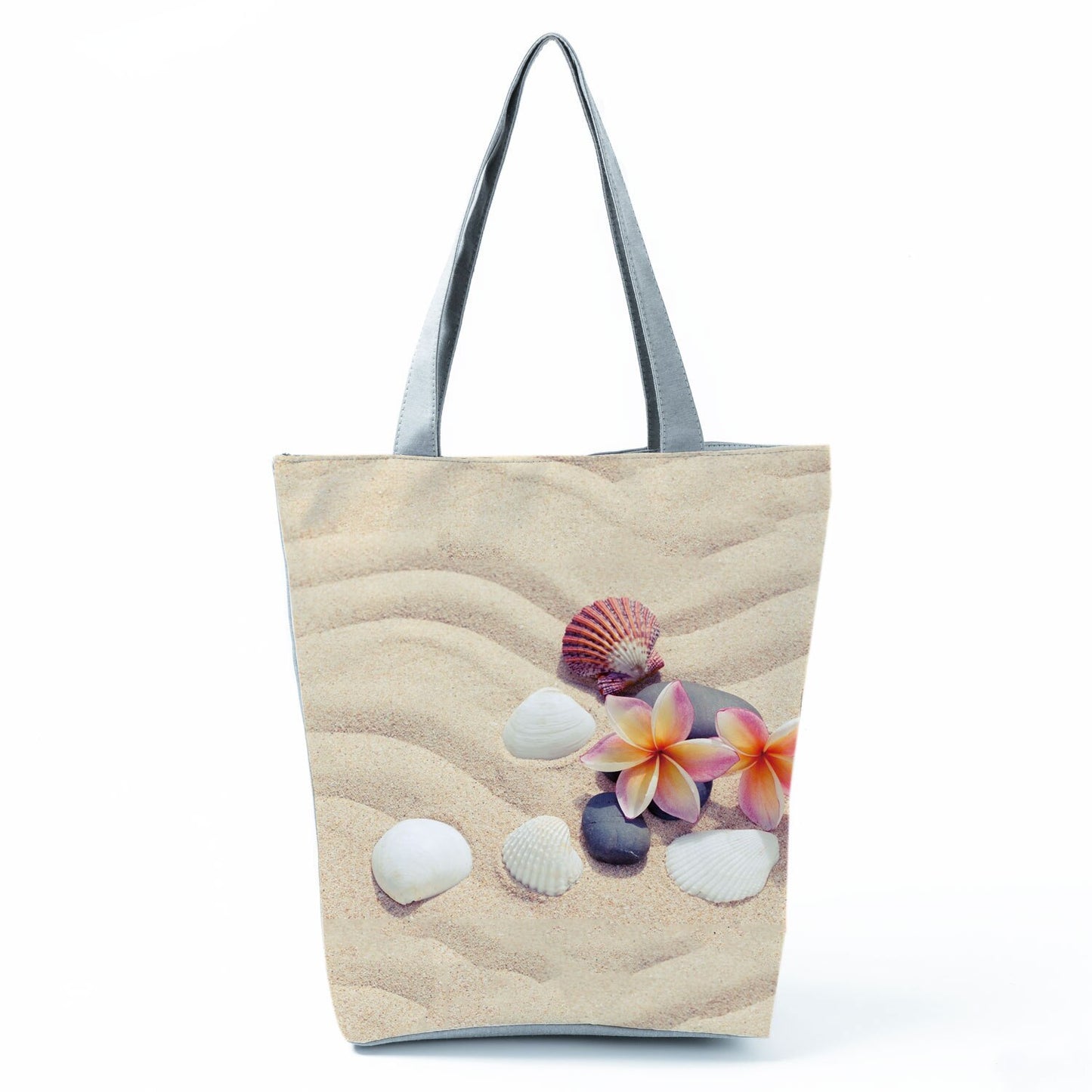 Ocean Shell Print Tote Bag Shoulder Bag Practical Casual Tote Foldable Reusable Shopping Bags High Capacity Portable Beach Bag