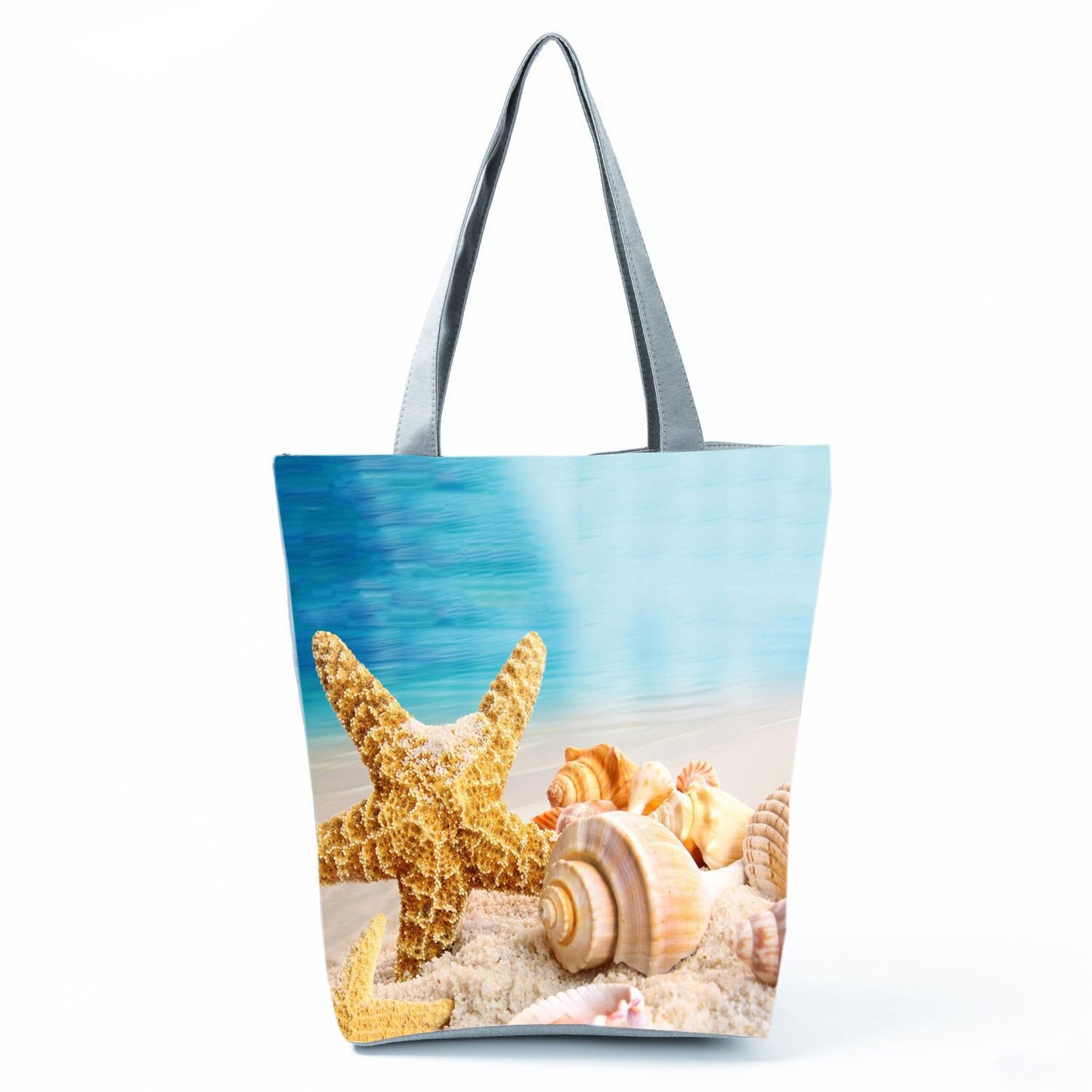 Ocean Shell Print Tote Bag Shoulder Bag Practical Casual Tote Foldable Reusable Shopping Bags High Capacity Portable Beach Bag