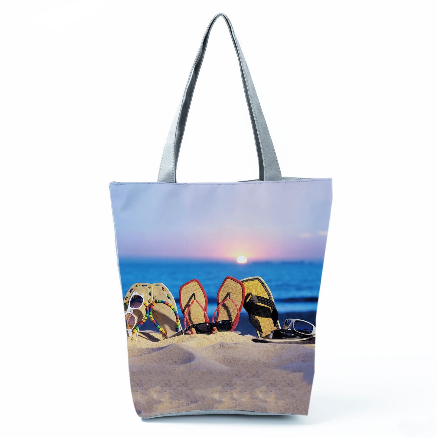 Ocean Shell Print Tote Bag Shoulder Bag Practical Casual Tote Foldable Reusable Shopping Bags High Capacity Portable Beach Bag