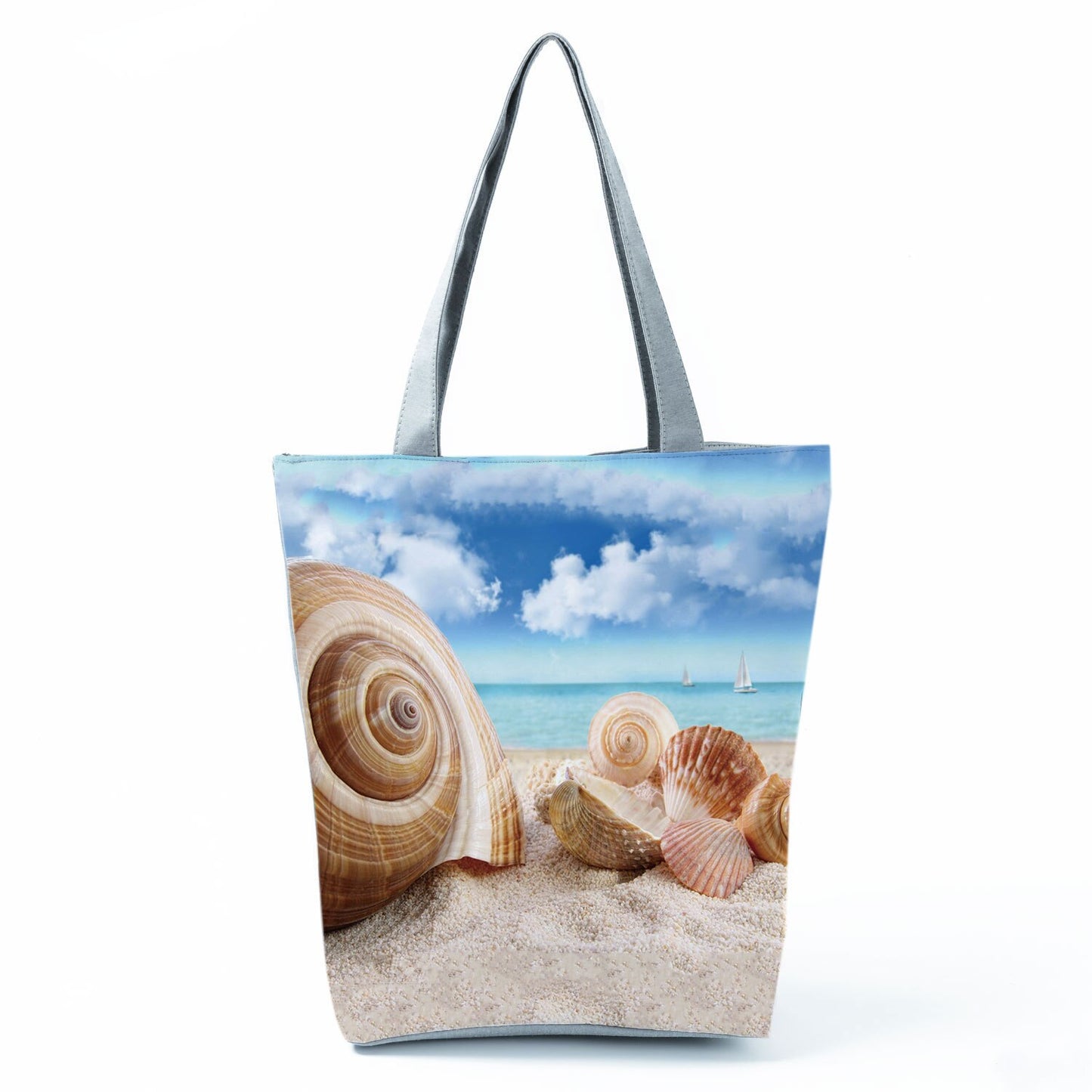 Ocean Shell Print Tote Bag Shoulder Bag Practical Casual Tote Foldable Reusable Shopping Bags High Capacity Portable Beach Bag