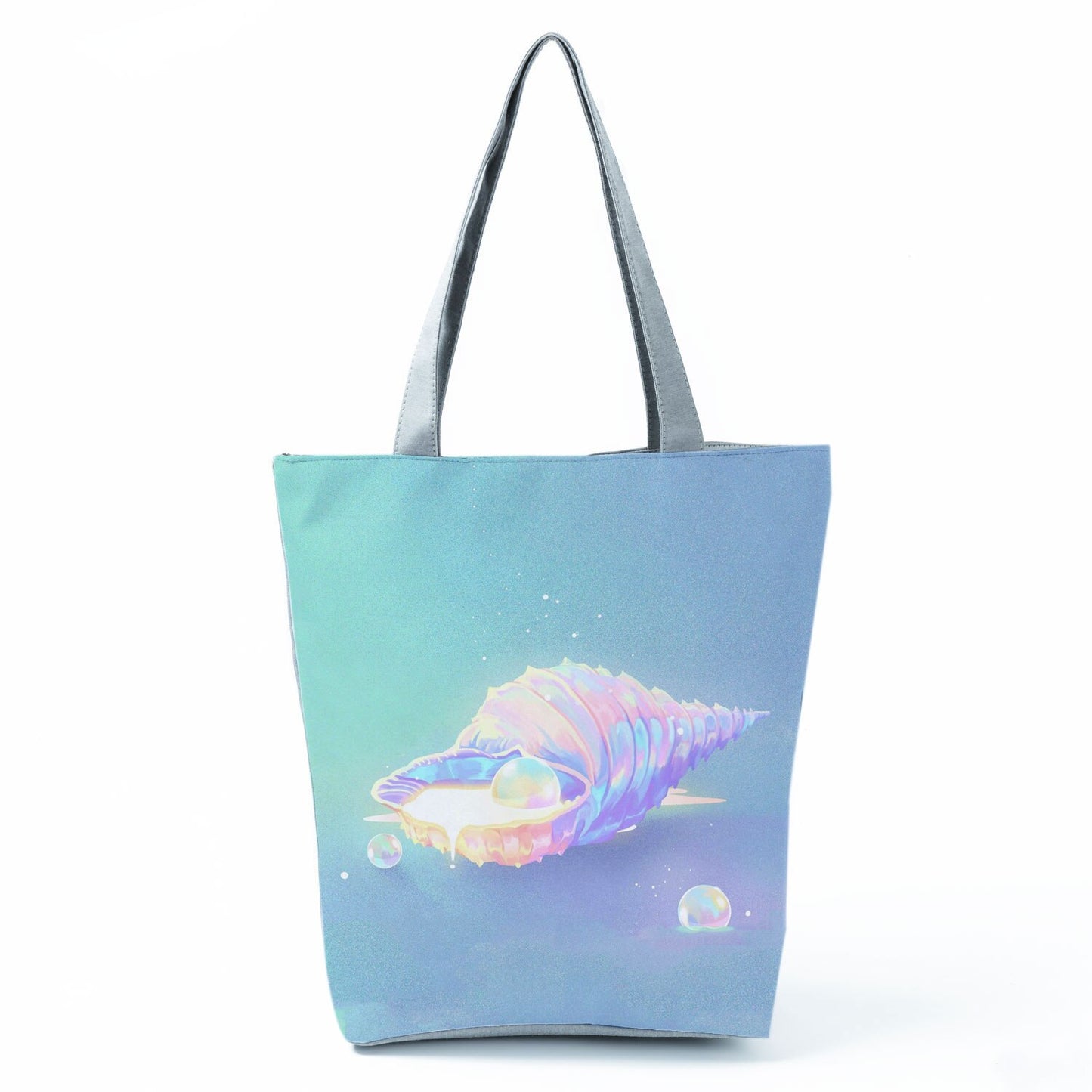 Ocean Shell Print Tote Bag Shoulder Bag Practical Casual Tote Foldable Reusable Shopping Bags High Capacity Portable Beach Bag