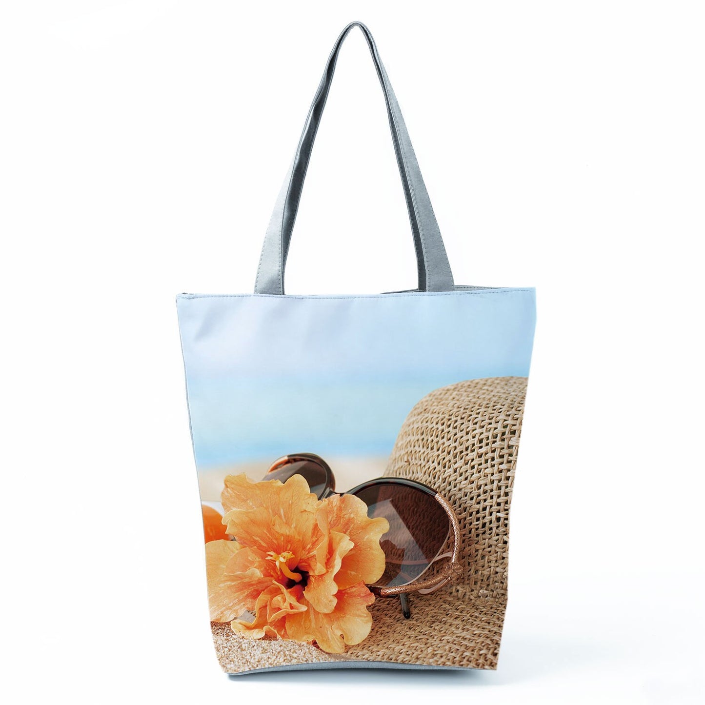 Ocean Shell Print Tote Bag Shoulder Bag Practical Casual Tote Foldable Reusable Shopping Bags High Capacity Portable Beach Bag