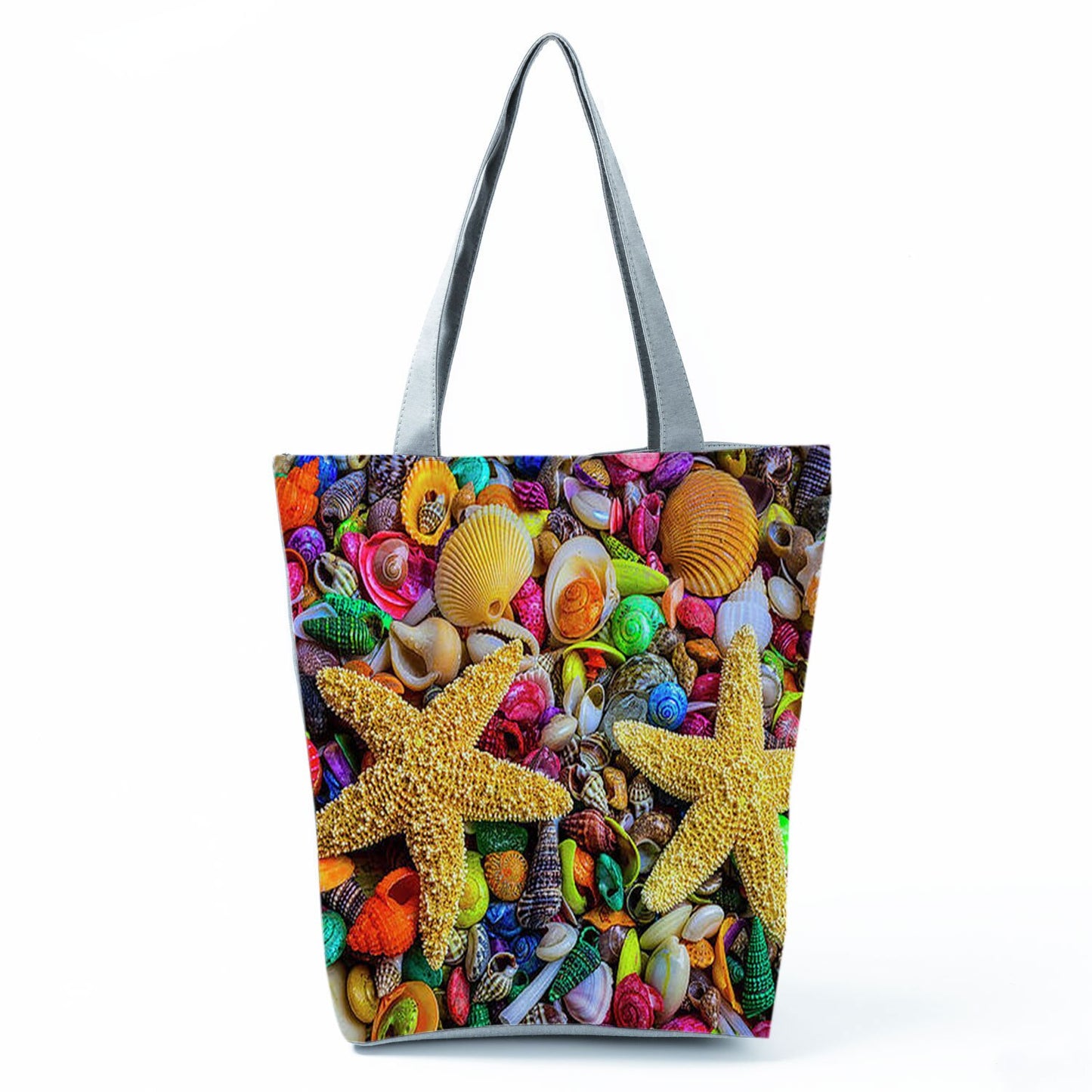 Ocean Shell Print Tote Bag Shoulder Bag Practical Casual Tote Foldable Reusable Shopping Bags High Capacity Portable Beach Bag