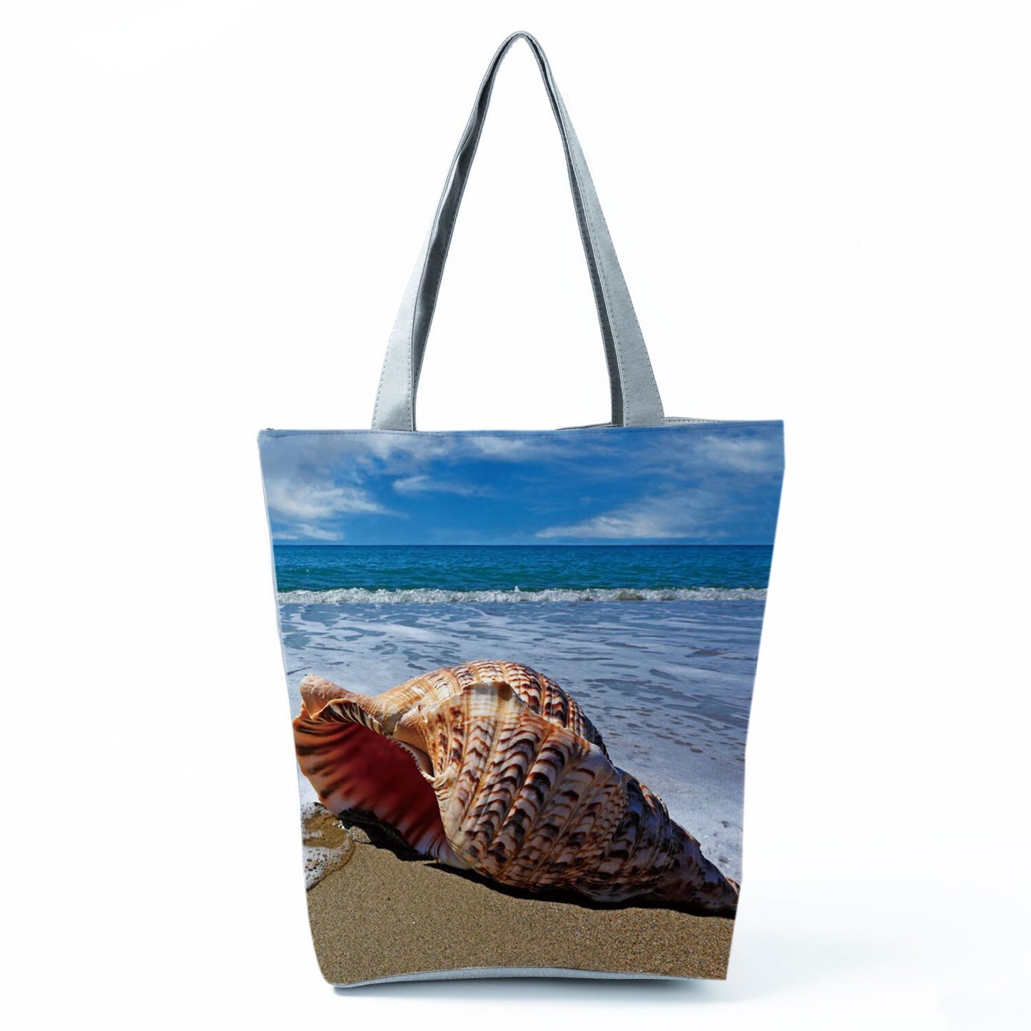 Ocean Shell Print Tote Bag Shoulder Bag Practical Casual Tote Foldable Reusable Shopping Bags High Capacity Portable Beach Bag