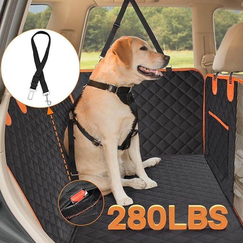 Dog Car Seat Cover for Back Seat - Waterproof Pet Back Seat Cover for Trucks, Sedans & Suvs - Use with Chom Chom Roller Pet Hair Remover. Orange