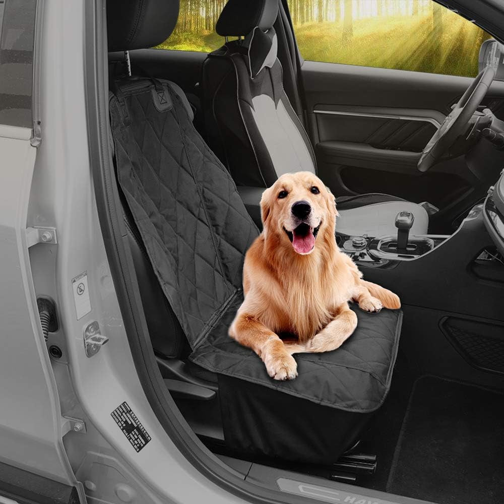 Dog Seat Covers for Cars Suvs Waterproof Pet Car Seat Cover Front Seat, Nonslip Single Bucket Seat Covers for Dogs, Scratch Proof & Heavy Duty, Black