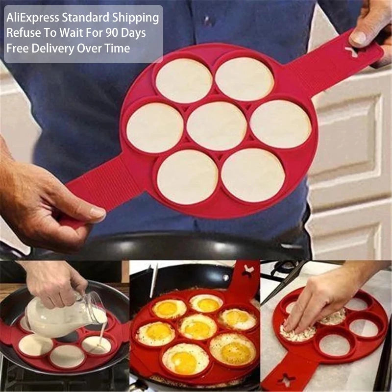 Silicone Non Stick Fantastic Seven Holes Egg Pancake Maker Ring Kitchen Baking Omelet Moulds Flip Cooker Egg Ring Mold