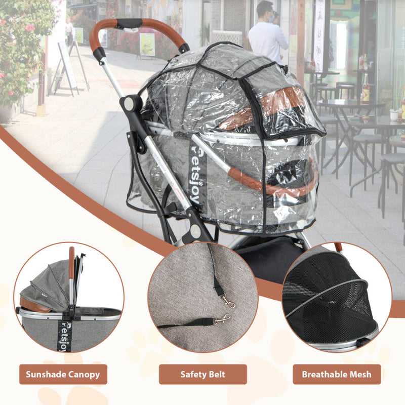 Foldable Dog Cat Stroller with Removable Waterproof Cover