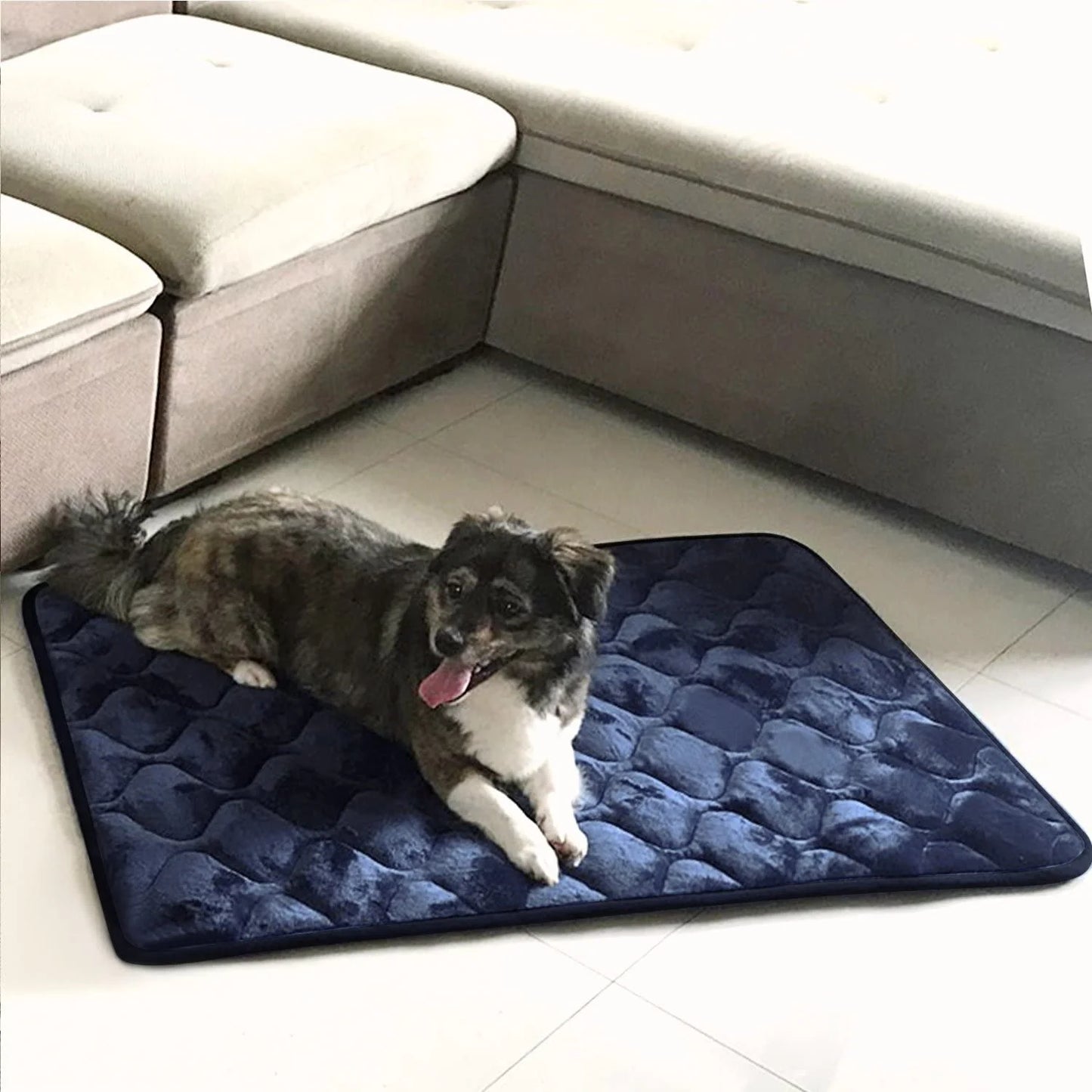 Large Dog Crate Bed Dog Crate Pad Washable Dog Bed Mat for Crate Mats for Dog Cage Mat Dog Kennel Pad Dog Kennel Mat Dog Crate Liner Dog Beds for Large Dog,48" X 32", 1/4" Thk,Blue