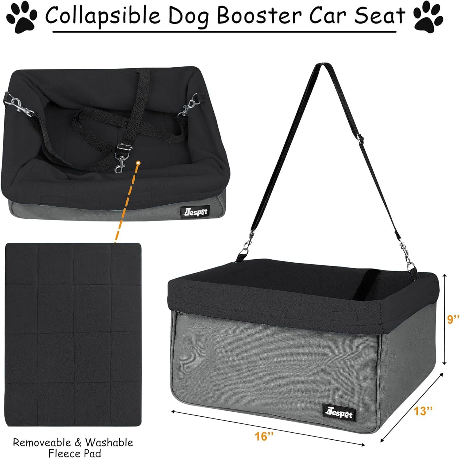 & GOOPAWS Dog Booster Seats for Cars, Portable Dog Car Seat Travel Carrier with Seat Belt for 24Lbs Pets (Black-16 L X 13" D X 9" H)