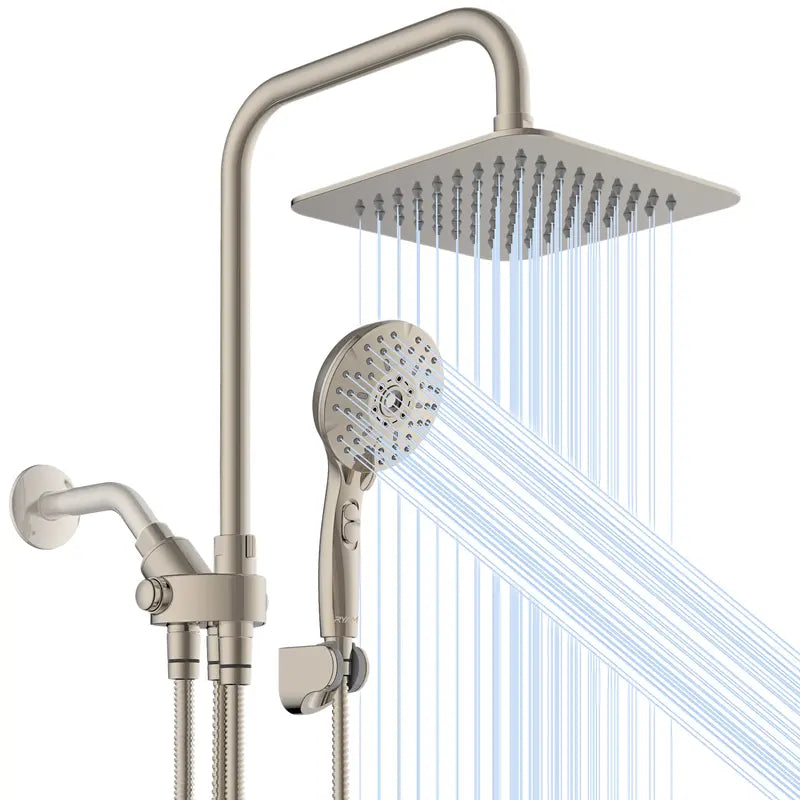 Ryamen Dual Shower Head Combo, 8'' High Pressure Rain/Rainfall Shower Head,5 Settings Adjustable Handheld Showers,With 15" Height Adjustable Slide Bar,Holder/Hose, Angle Adjustable, Chrome