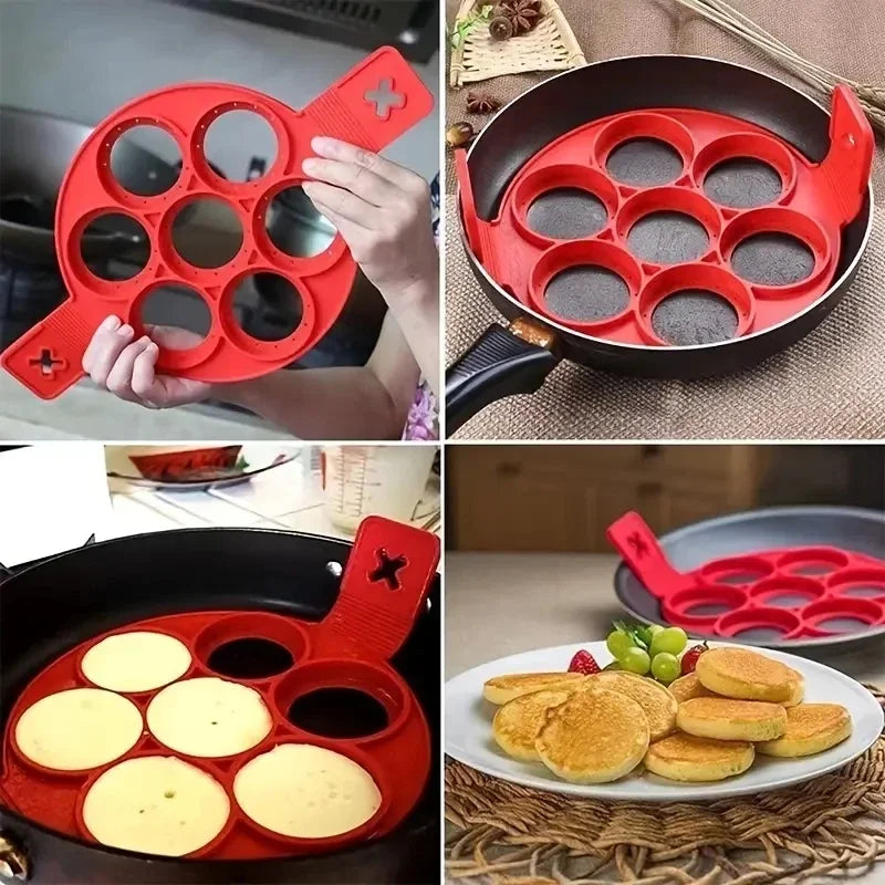 Silicone Non Stick Pot 7-Hole Baking Mold Food-Grade Handle Fried Eggs Pancake Mold Home Cooking Kitchen Baking Accessories