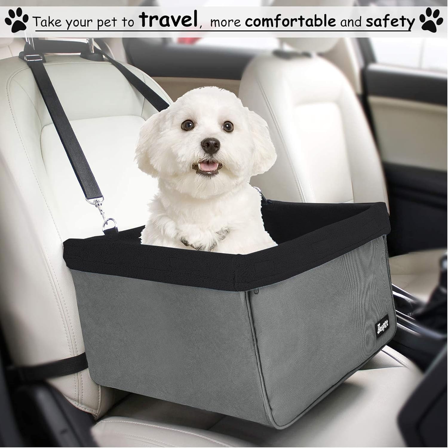 & GOOPAWS Dog Booster Seats for Cars, Portable Dog Car Seat Travel Carrier with Seat Belt for 24Lbs Pets (Black-16 L X 13" D X 9" H)