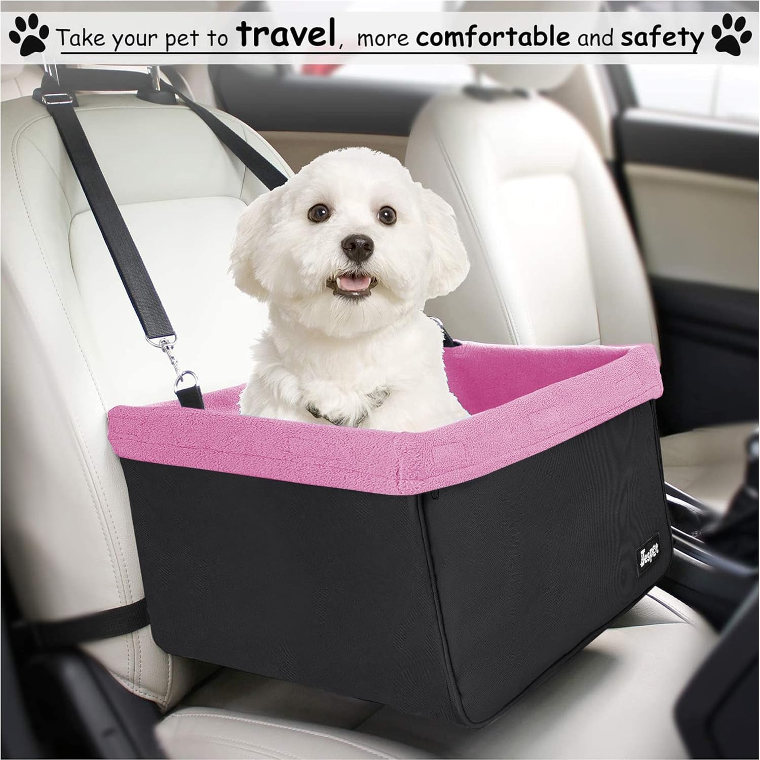 & GOOPAWS Dog Booster Seats for Cars, Portable Dog Car Seat Travel Carrier with Seat Belt for 24Lbs Pets (Pink-16 L X 13" D X 9" H)