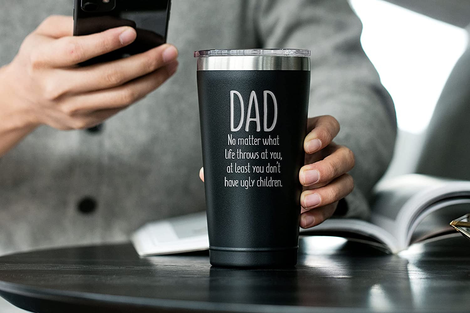 Cool Gifts for Dad - Dad, No Matter What, 16 Oz Coffee Tumbler with Lid - Gifts for Fathers Day Dad Gifts from Daughter Son - Funny Gifts for Dads - Birthday Gifts for Dad Coffee Mug Dad Tumbler Black