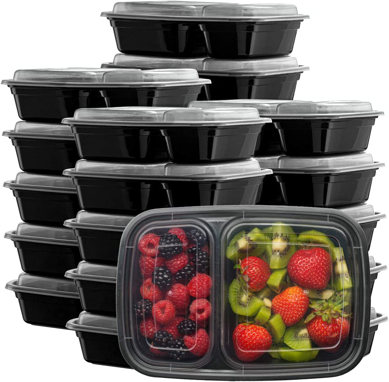 [50 Sets] 28 Oz. Meal Prep Containers with Lids, 2 Compartment Lunch Containers, Bento Boxes, Food Storage Containers