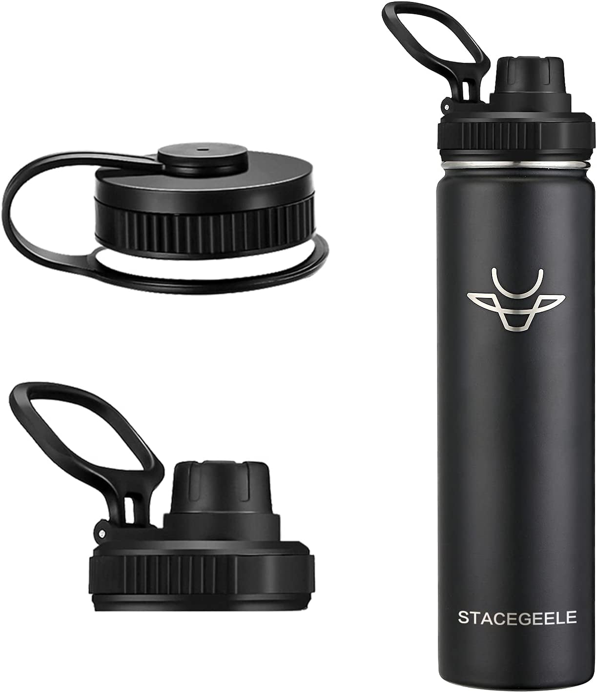 Insulated Vacuum Water Bottle with Spout Lid & Screw on Top | Stainless Steel Flask for Kids Leak Proof Lightweight Eco Friendly 18Oz / 24Oz / 32 Oz / 40Oz(24Oz Black)