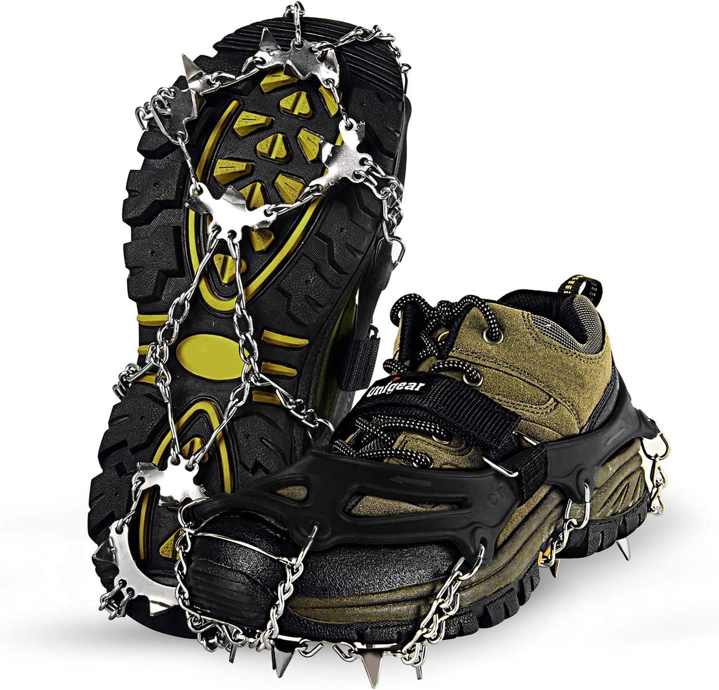 Crampons for Hiking Boots,Traction Ice Cleats Snow Grips with 18 Spikes for Walking, Jogging, Climbing and Hiking