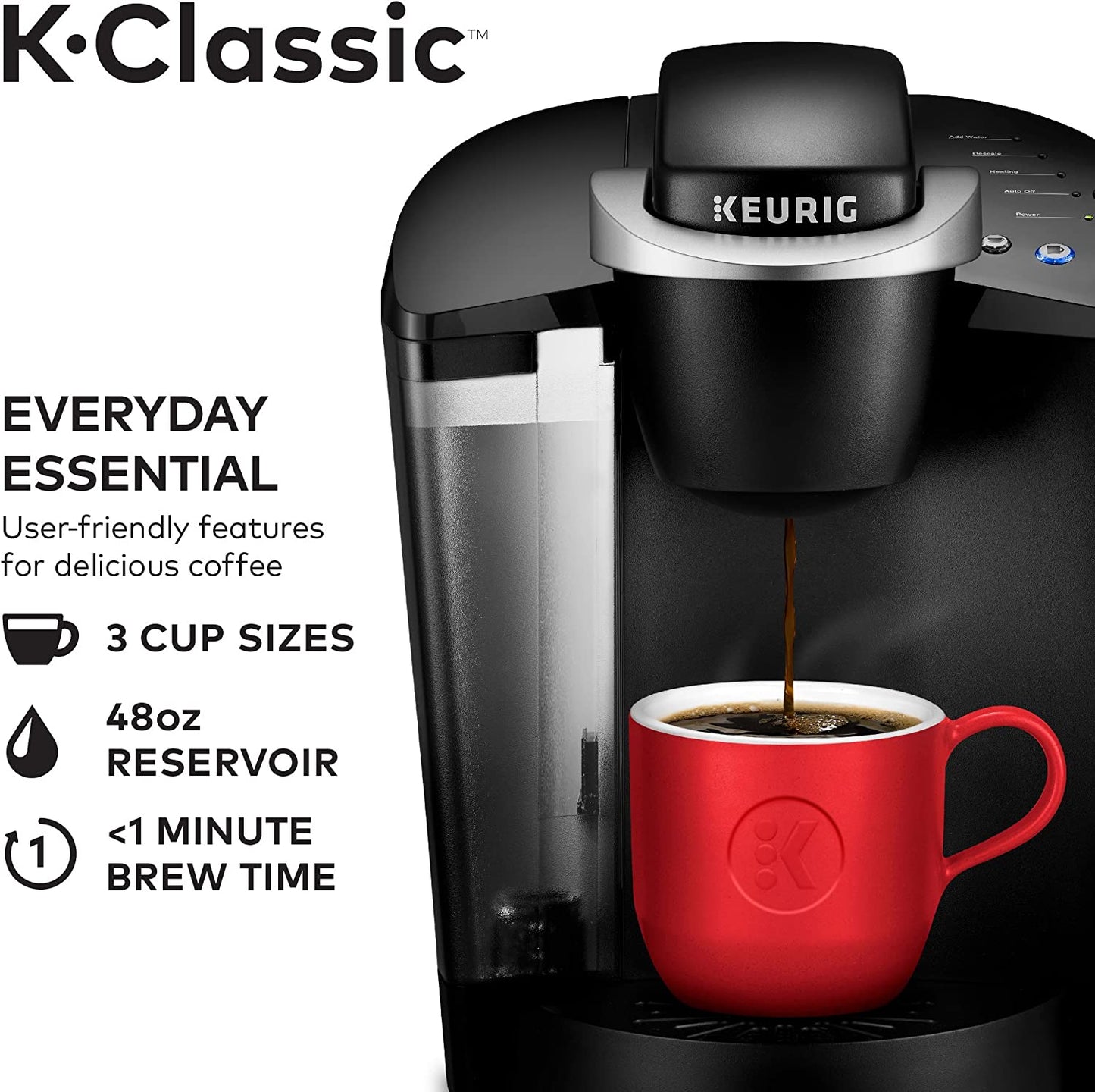 K-Classic Coffee Maker K-Cup Pod, Single Serve, Programmable, 6 to 10 Oz. Brew Sizes, Black