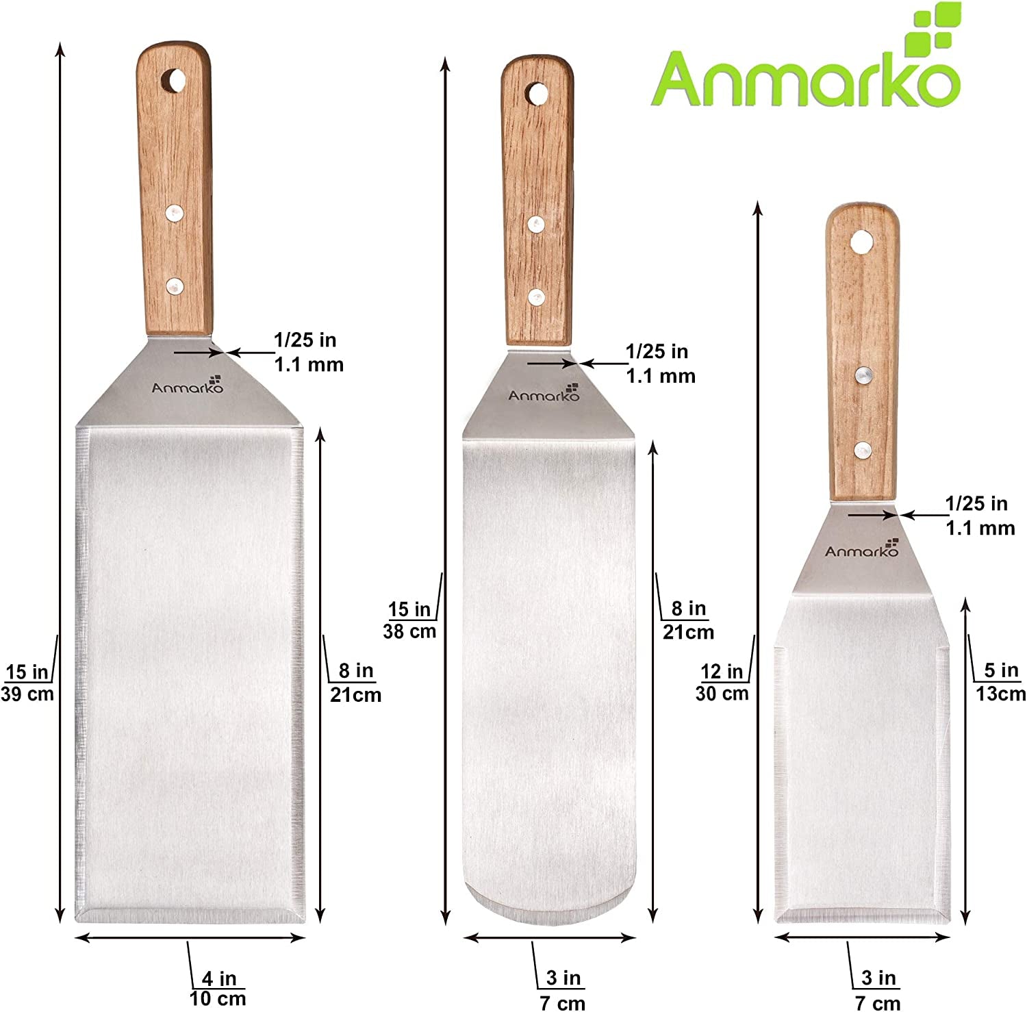 Stainless Steel Metal Spatula Set - Teppaniyaki Spatulas - Griddle Scraper Flat Spatula Pancake Flipper Hamburger Turner - Metal Utensil Great for BBQ Grill Flat Top Cast Iron Griddle Accessories